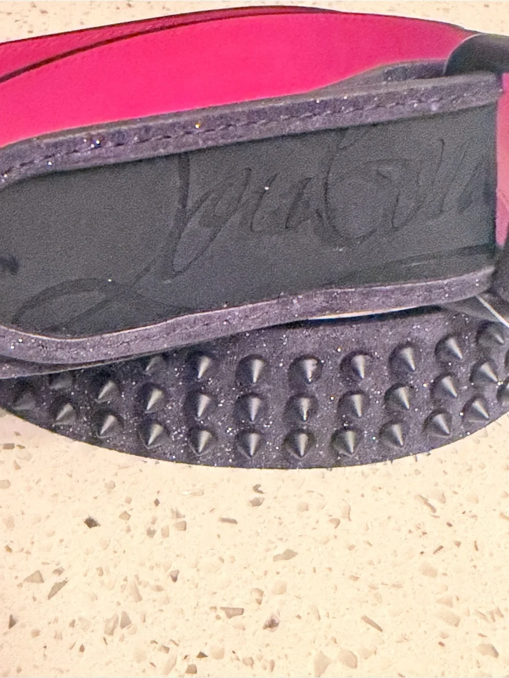 Christian Louboutin Loubi Spike Glitter Belt features ink-blue glitter-finished.